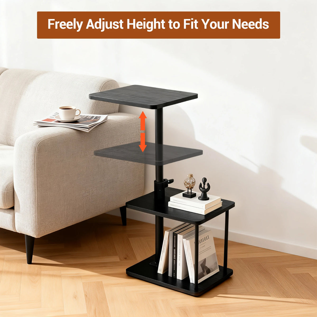 HiMISS Adjustable Swivel Couch Side Table With Storage Shelf