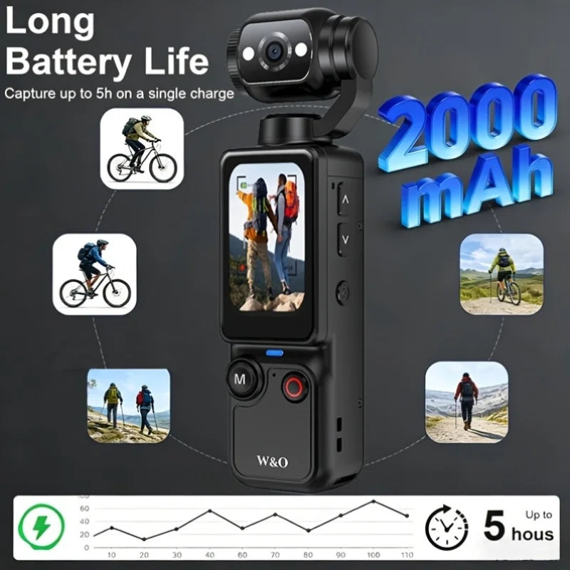 W&O 4K Sports Camcorder With Flip Screen And Tripod