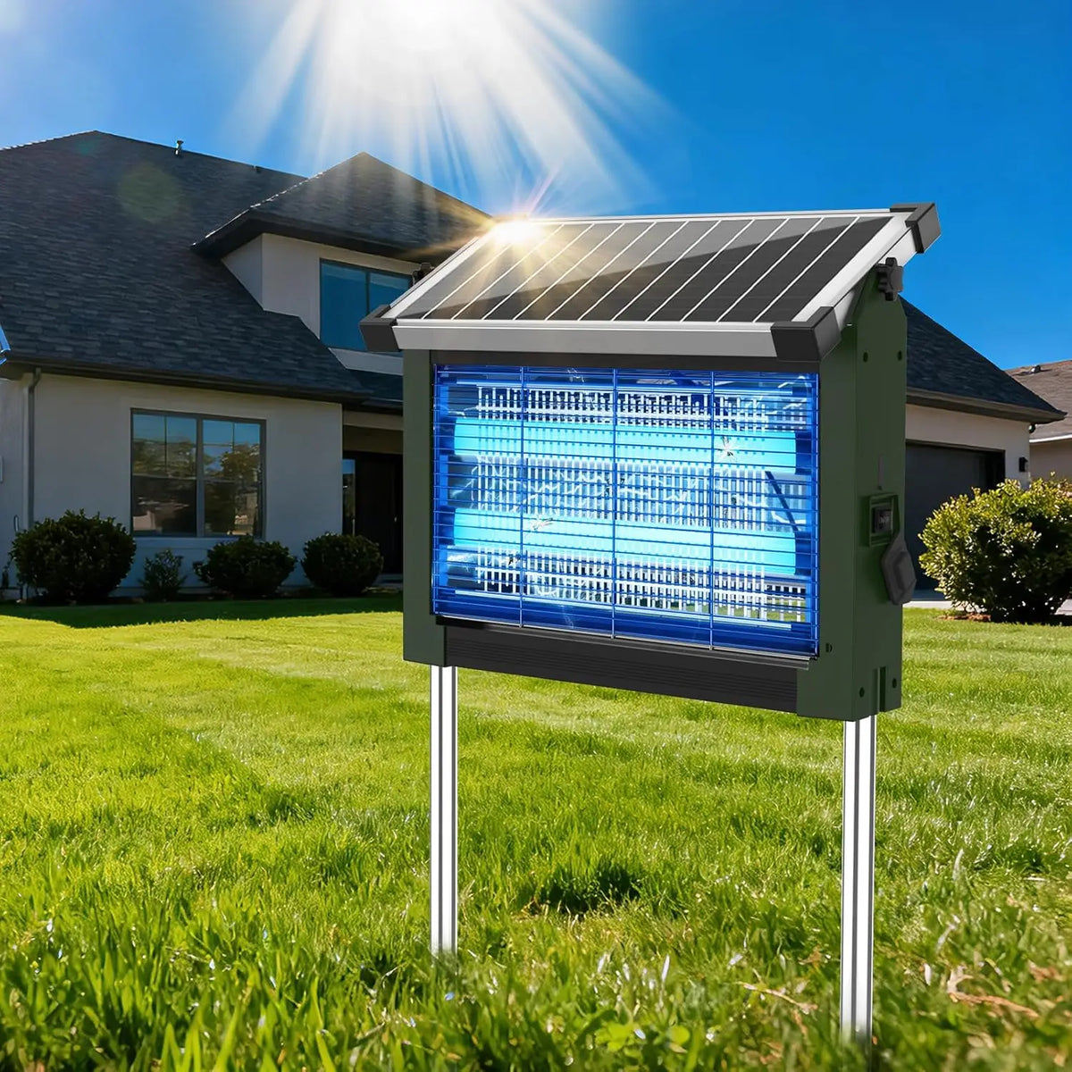 Waterproof Solar Bug Zapper With 4500V Grid For Garden Patios