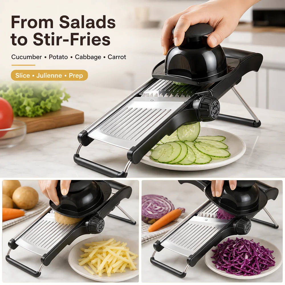Adjustable Mandoline Slicer With Food Holder For Kitchen Use