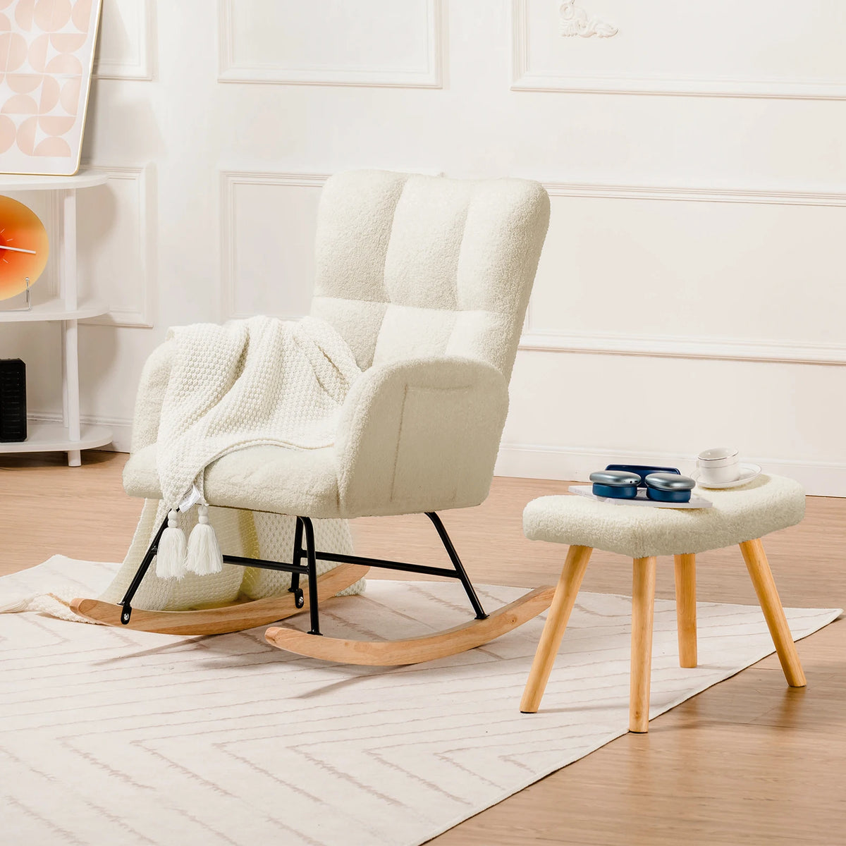 Comhoma Modern Velvet Nursery Rocking Chair With High Back Design