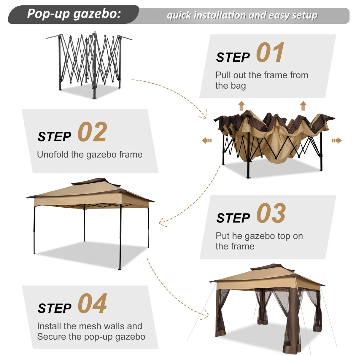 Tooluck Pop Up Gazebo With Waterproof Canopy And Mosquito Netting