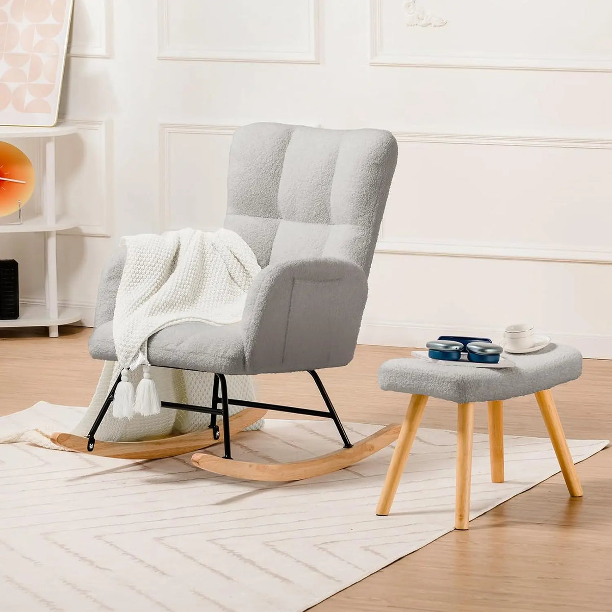 Comhoma Modern Velvet Nursery Rocking Chair With High Back Design