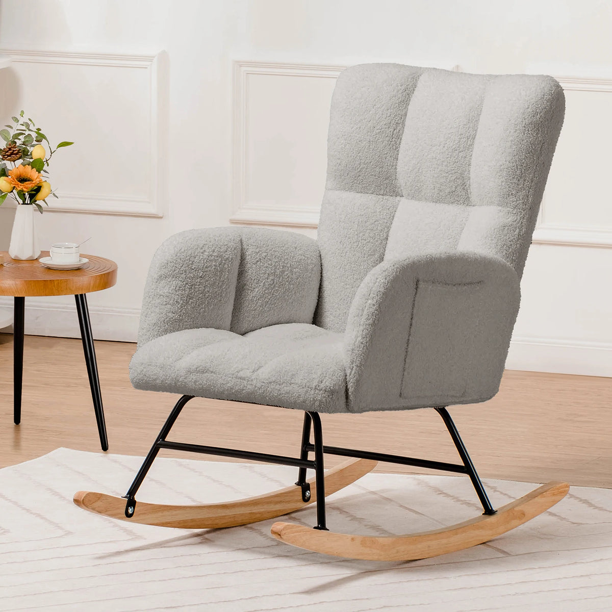 Comhoma Modern Velvet Nursery Rocking Chair With High Back Design