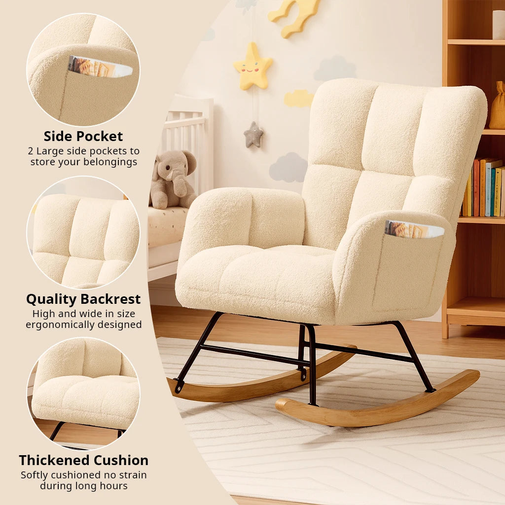 Comhoma Modern Velvet Nursery Rocking Chair With High Back Design