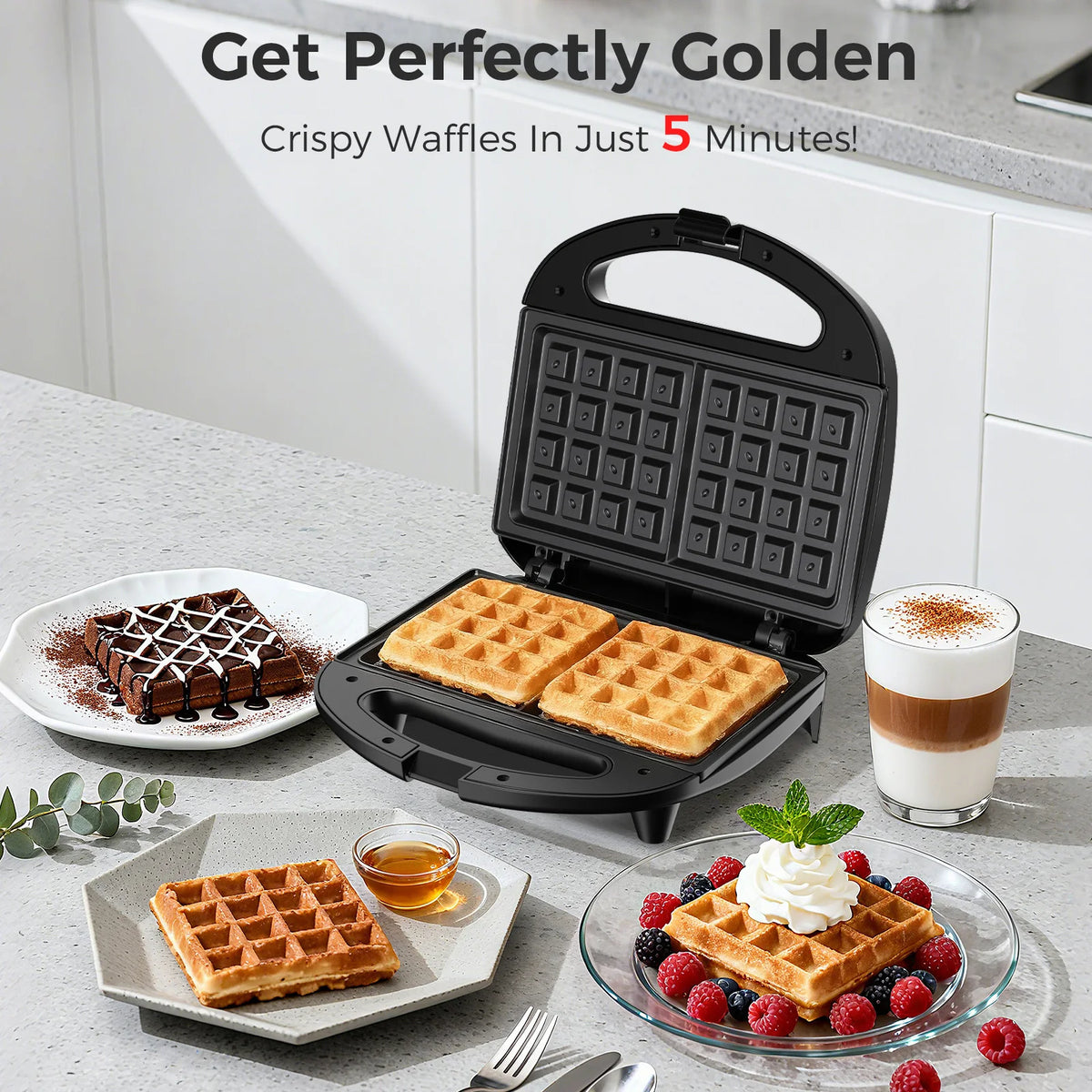 OSTBA Belgian Waffle Maker With Non Stick Interchangeable Plates