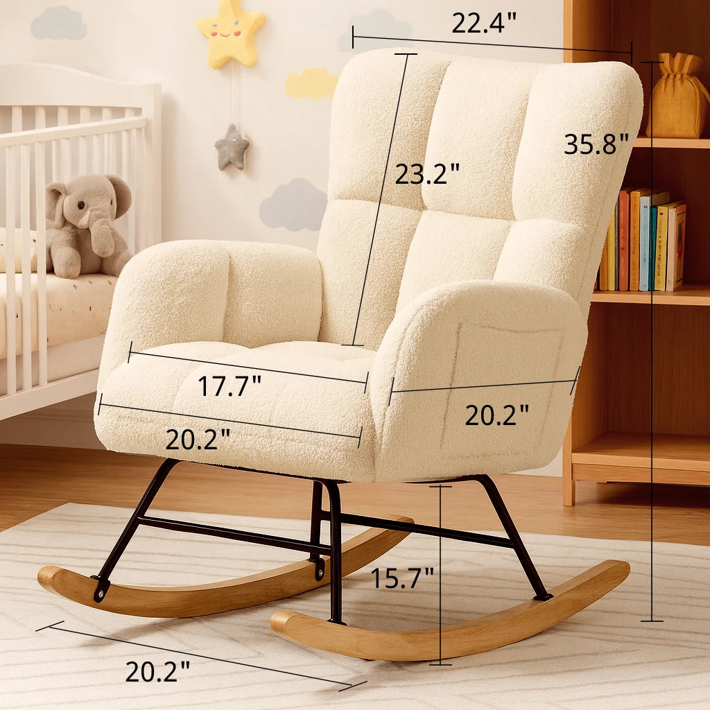 Comhoma Modern Velvet Nursery Rocking Chair With High Back Design