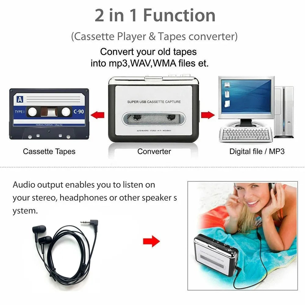 Portable USB Cassette Player and MP3 Converter for Tape Digitizing