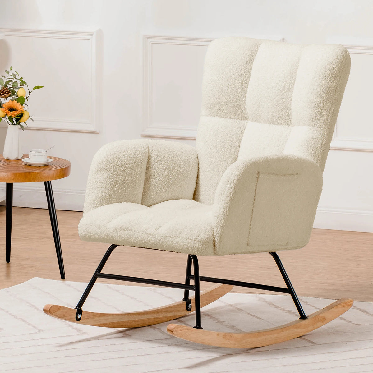 Comhoma Modern Velvet Nursery Rocking Chair With High Back Design
