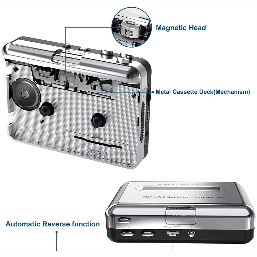 Portable USB Cassette Player and MP3 Converter for Tape Digitizing