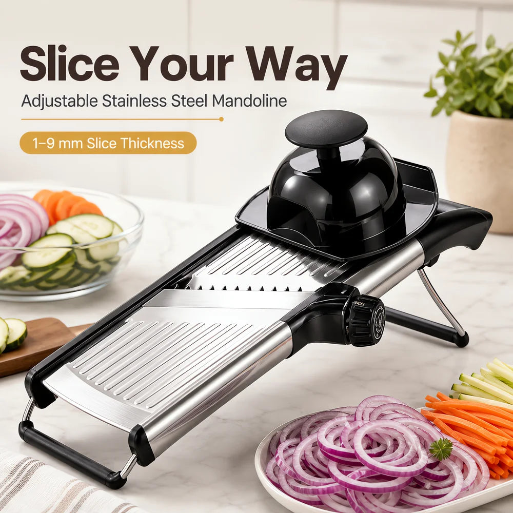 Adjustable Mandoline Slicer With Food Holder For Kitchen Use