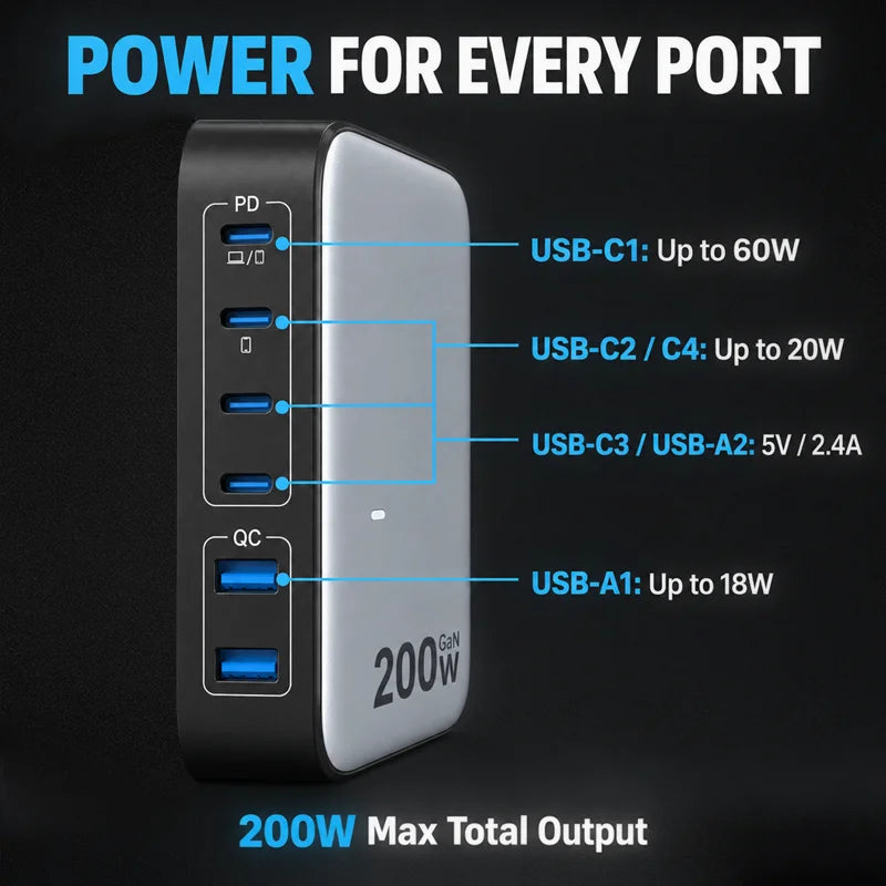 Compact 100 Watt Multi Port Fast Charger For Electronics