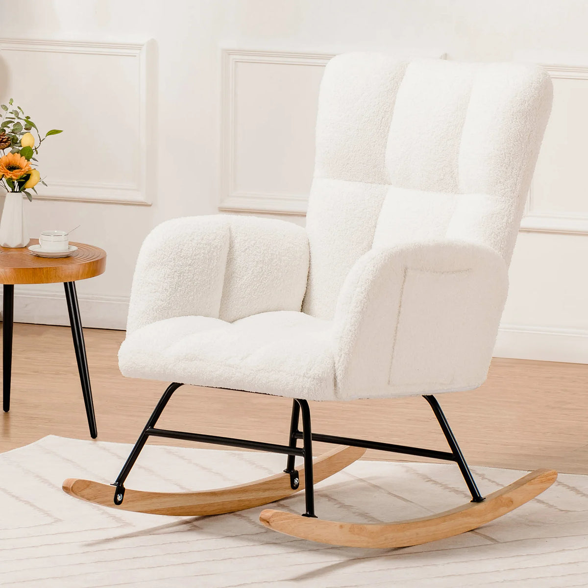 Comhoma Modern Velvet Nursery Rocking Chair With High Back Design