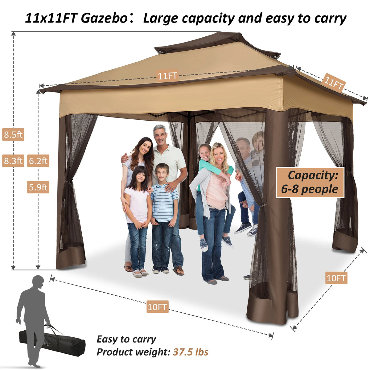 Tooluck Pop Up Gazebo With Waterproof Canopy And Mosquito Netting