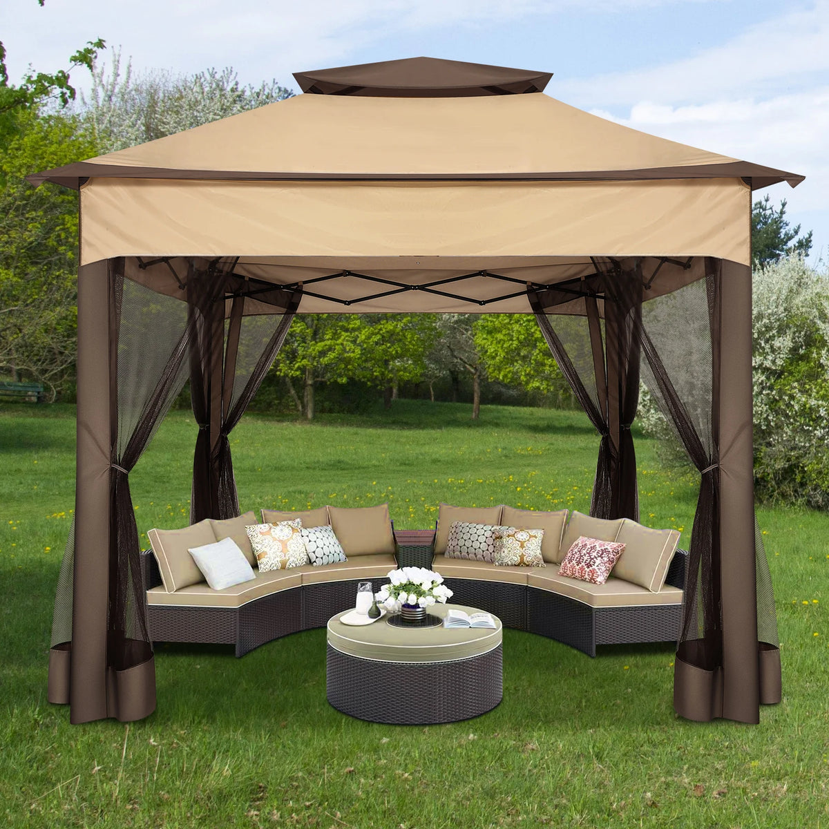 Tooluck Pop Up Gazebo With Waterproof Canopy And Mosquito Netting
