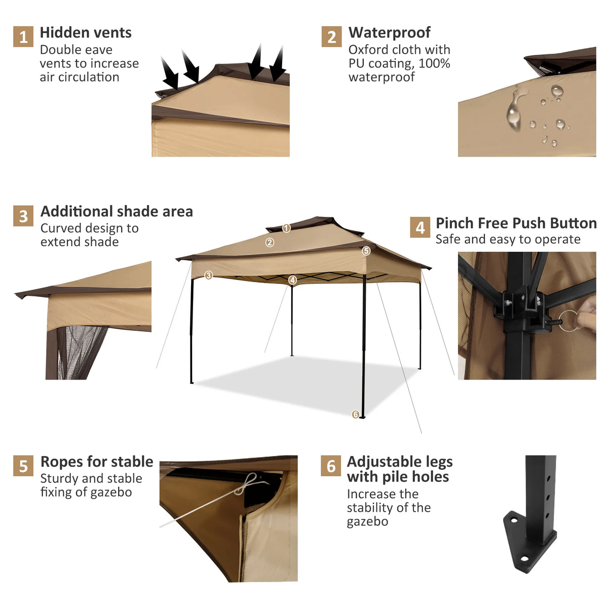 Tooluck Pop Up Gazebo With Waterproof Canopy And Mosquito Netting