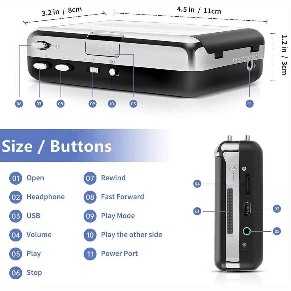 Portable USB Cassette Player and MP3 Converter for Tape Digitizing