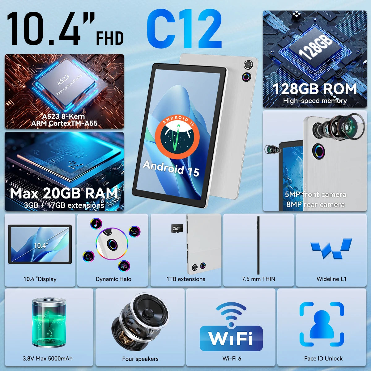 MODERNESS Octa Core Android 15 Tablet With 64GB Storage