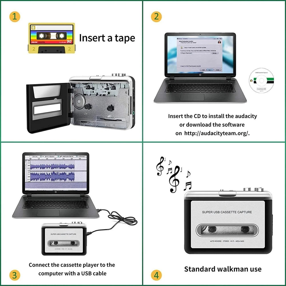 Portable USB Cassette Player and MP3 Converter for Tape Digitizing