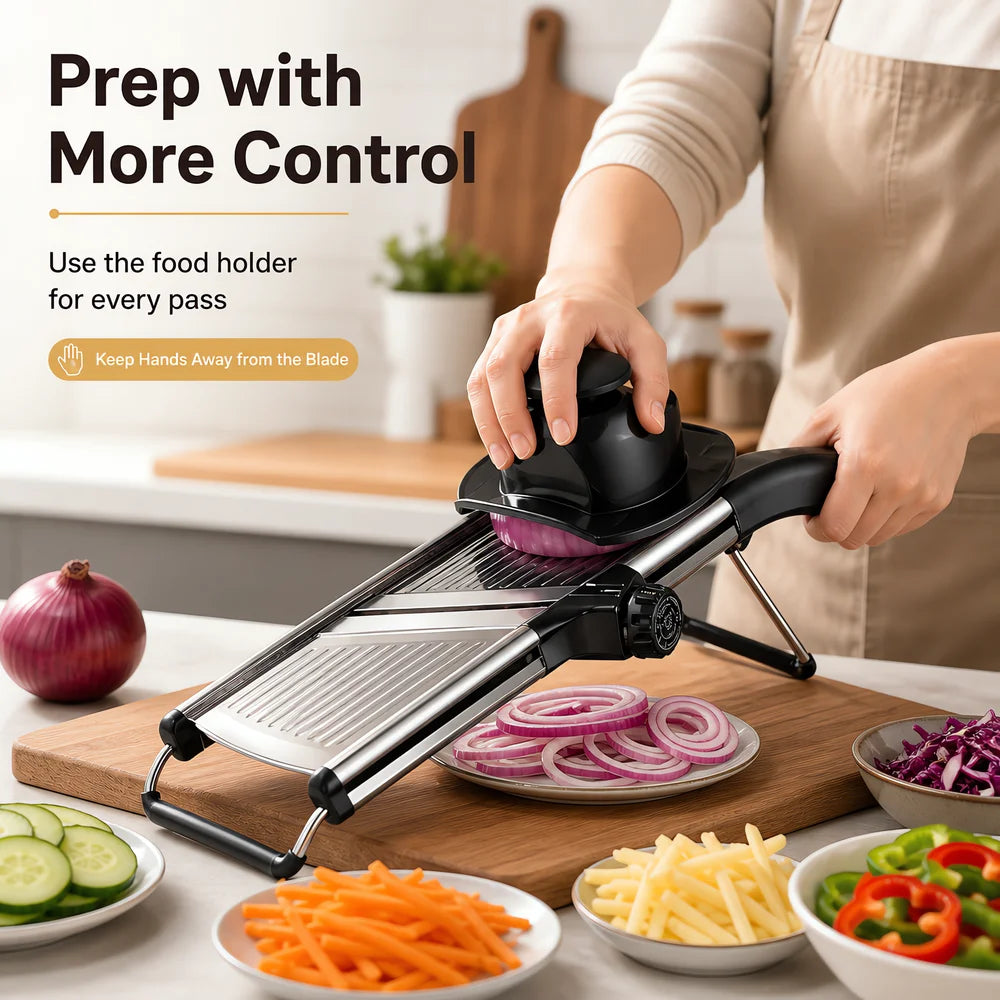Adjustable Mandoline Slicer With Food Holder For Kitchen Use