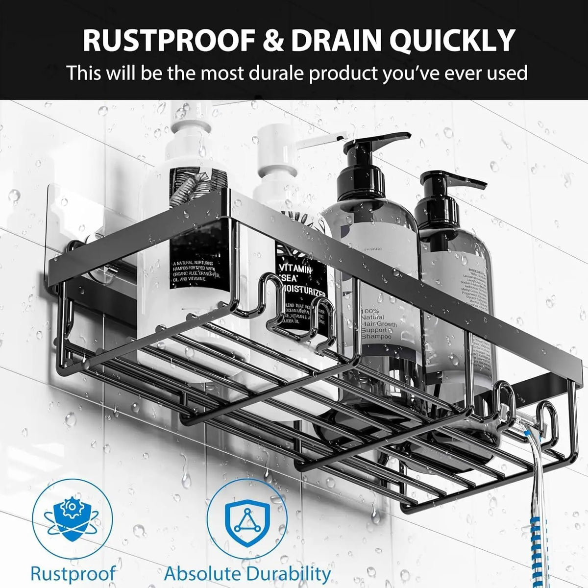 No Drill Stainless Steel Adhesive Shower Caddy Wall Shelf Organizer