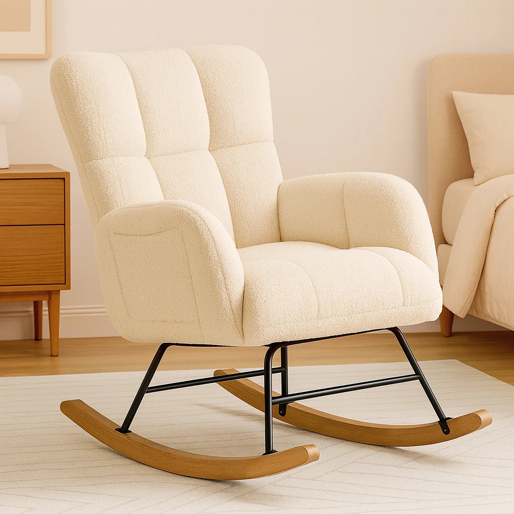 Comhoma Modern Velvet Nursery Rocking Chair With High Back Design