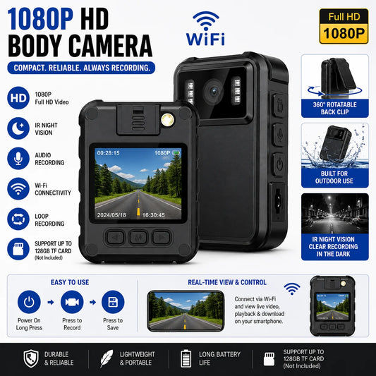 1080P WiFi Body Camera With Night Vision Audio Video Recorder