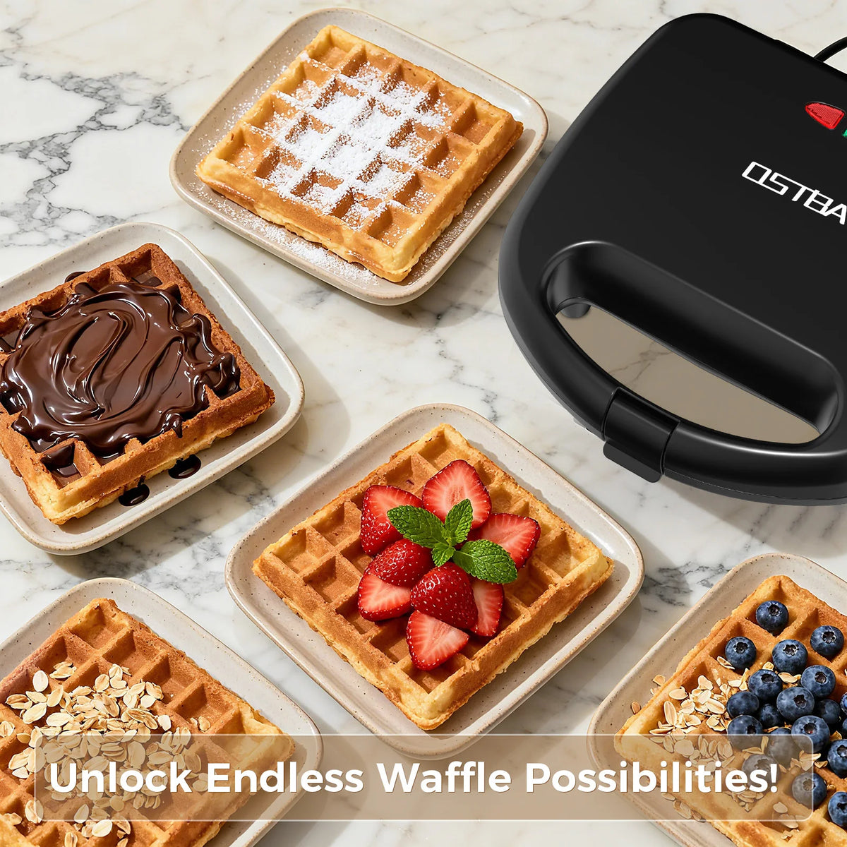 OSTBA Belgian Waffle Maker With Non Stick Interchangeable Plates