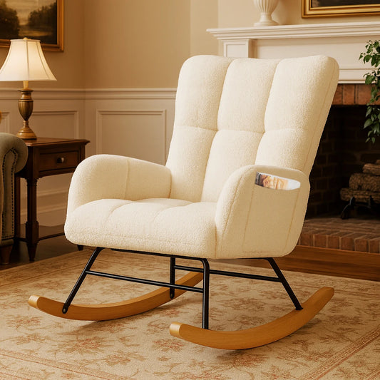 Comhoma Modern Velvet Nursery Rocking Chair With High Back Design