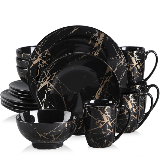 Malacasa Gold Splash Porcelain Dinnerware Set And Serving Bowls