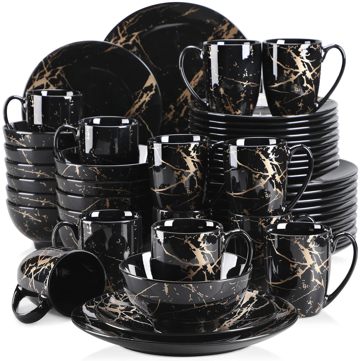 Malacasa Gold Splash Porcelain Dinnerware Set And Serving Bowls