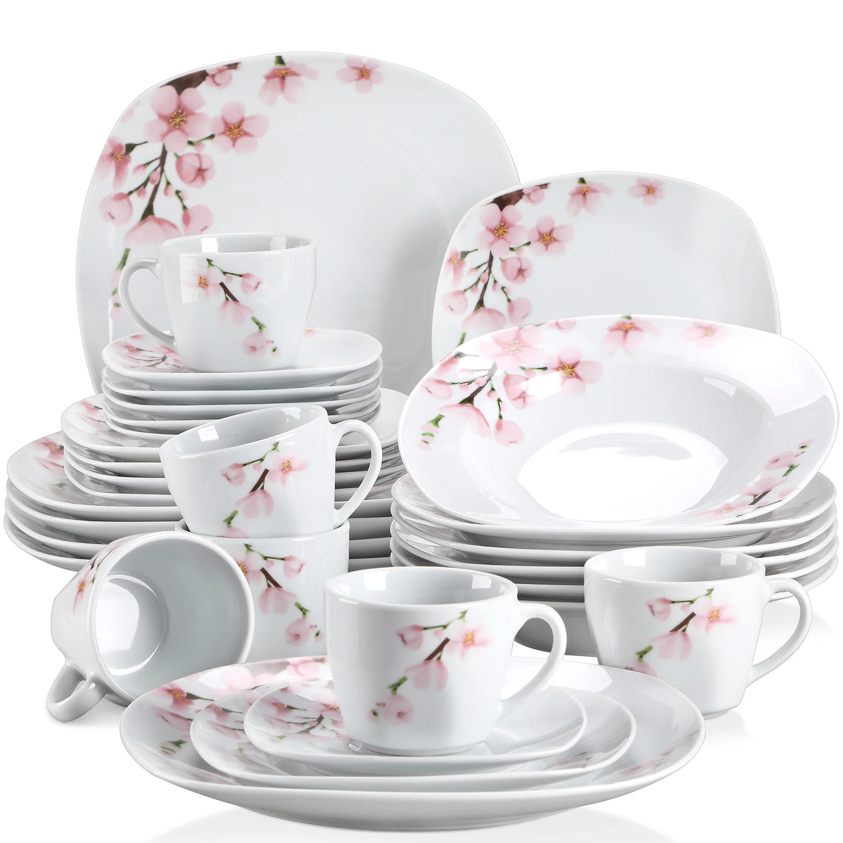 Malacasa 60 Piece Ceramic Porcelain Plates Cups Saucers Dinner Set
