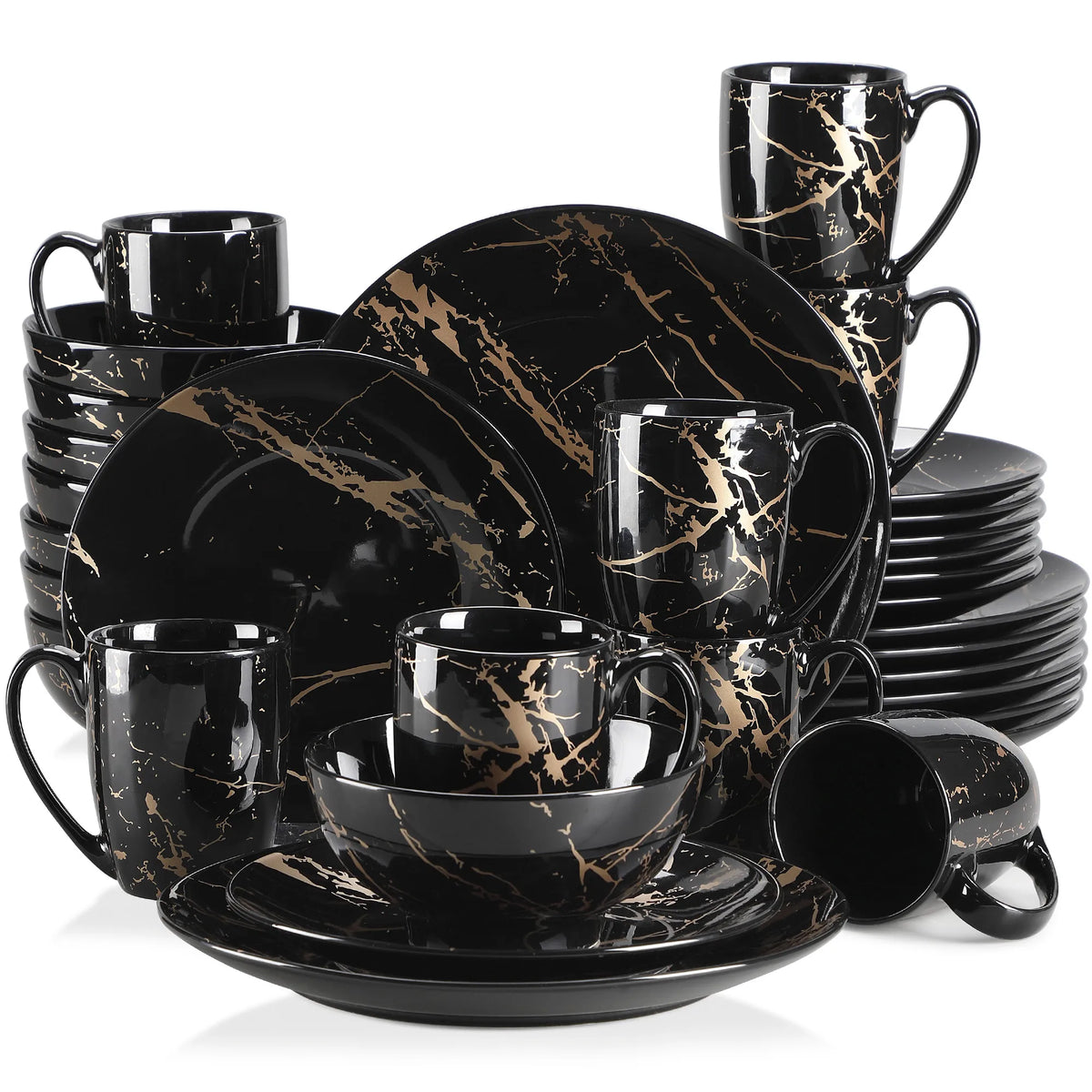 Malacasa Gold Splash Porcelain Dinnerware Set And Serving Bowls