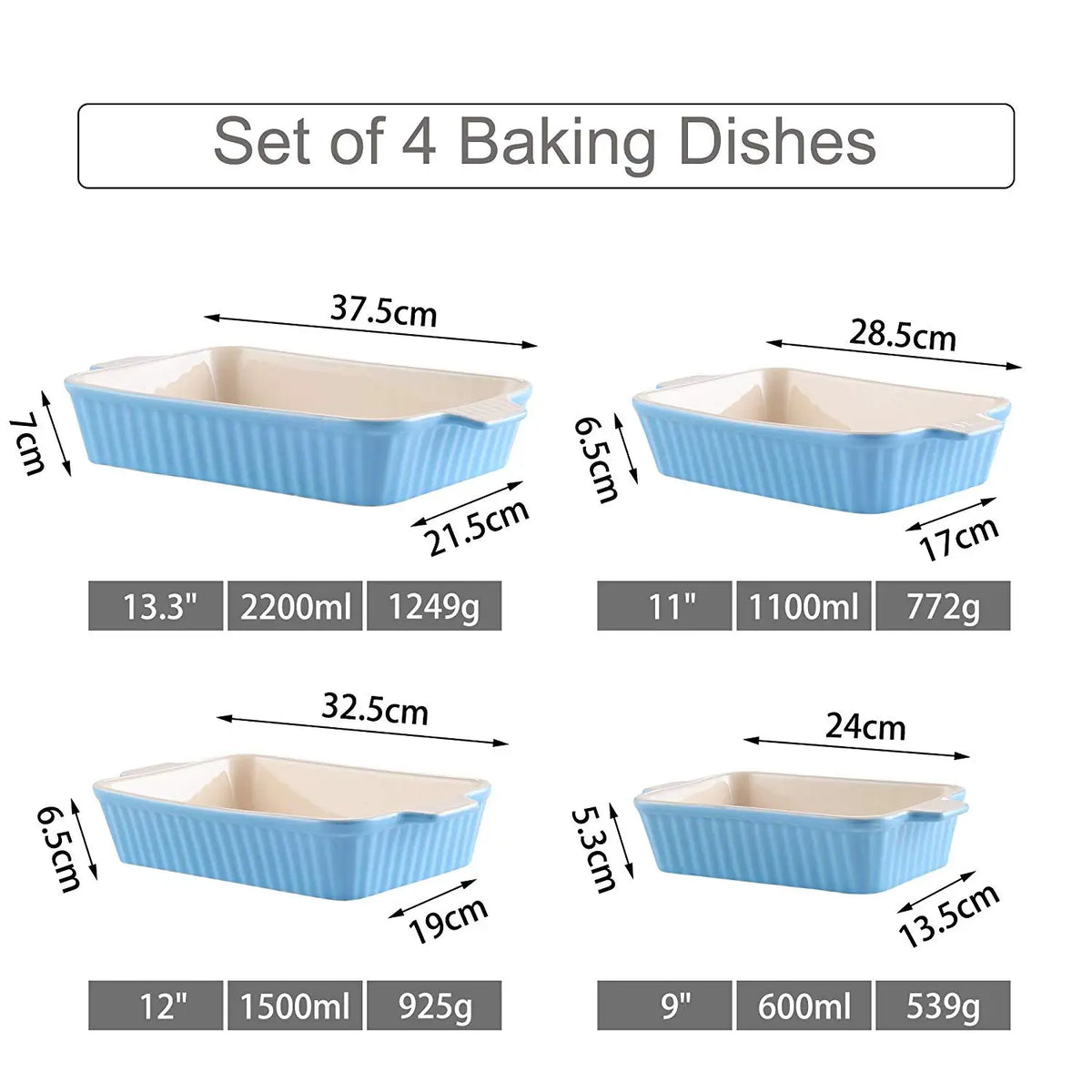 MALACASA Ceramic Baking Dish Set With Handles For Oven Cooking