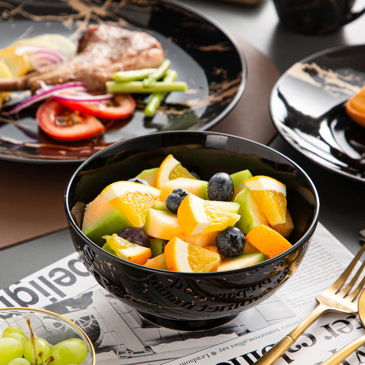 Malacasa Gold Splash Porcelain Dinnerware Set And Serving Bowls