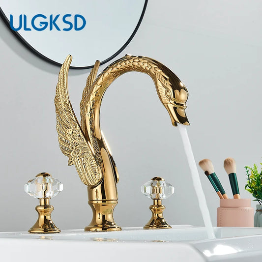 Ulgksd Swan Shape Bathroom Faucet With Crystal Handles