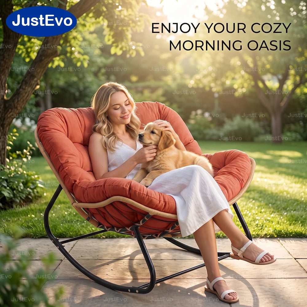 Outdoor Rocking Papasan Chair With Metal Frame And Soft Cushion