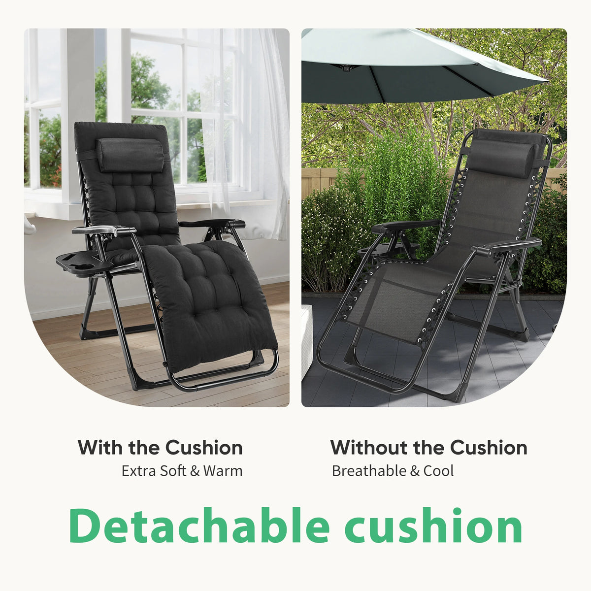 JHK Zero Gravity Folding Recliner Lounge Chair With Cup Holder
