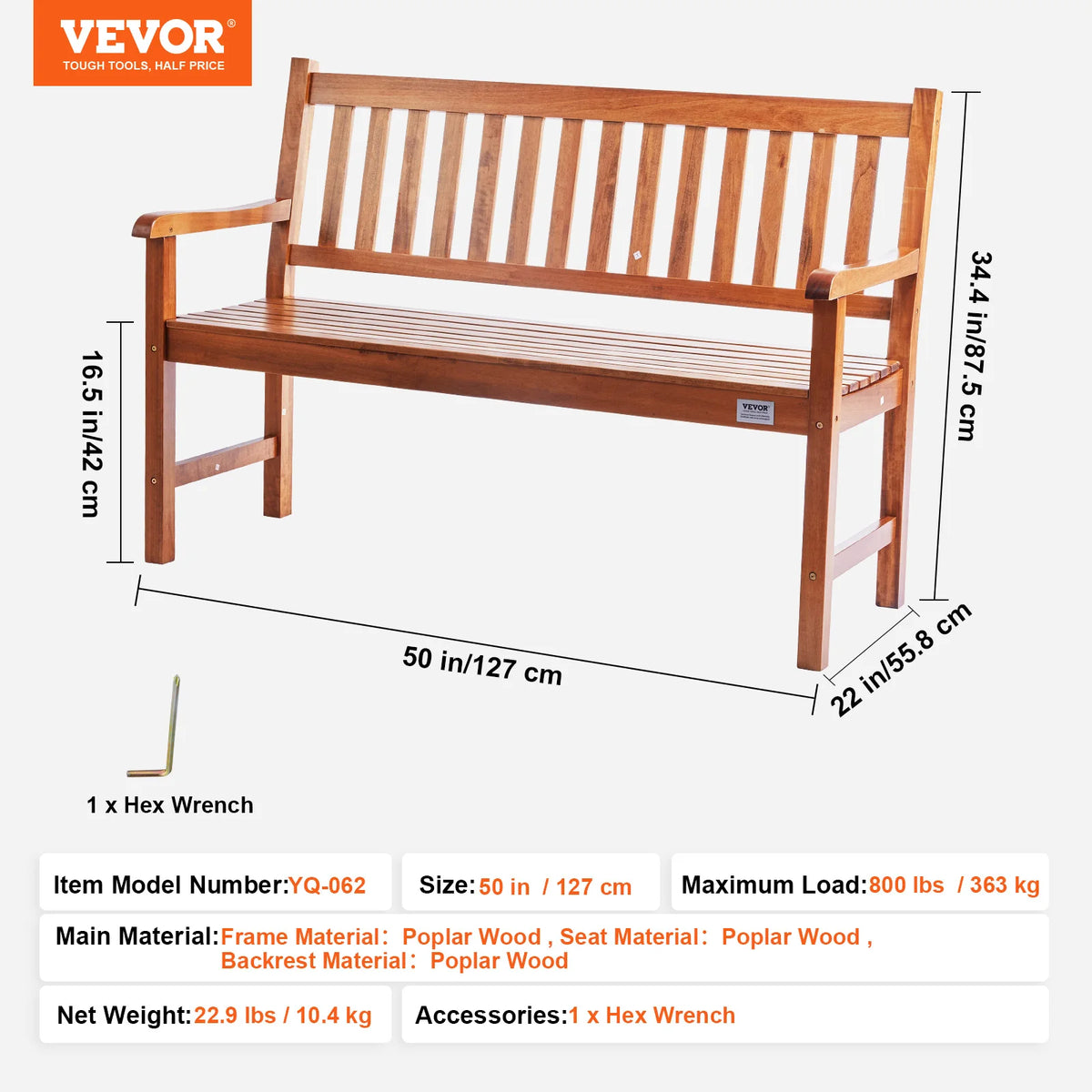 SucceBuy Wooden Outdoor Garden Bench With Sturdy Metal Patio Frame