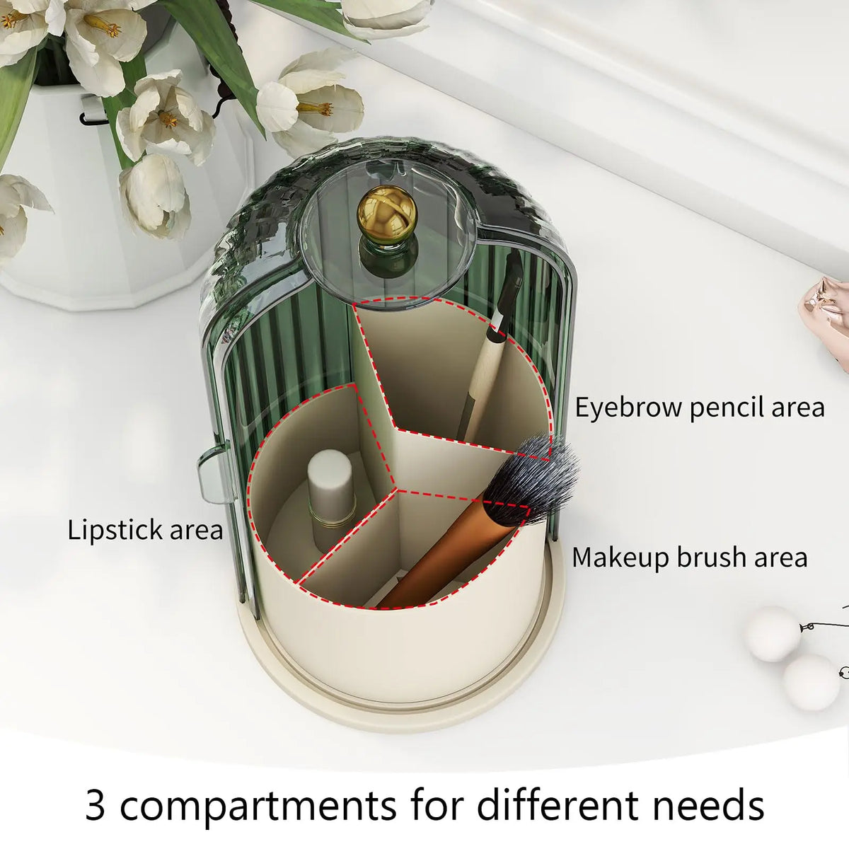 YOOLENS Rotating Makeup Brush Holder With Clear Dustproof Lid