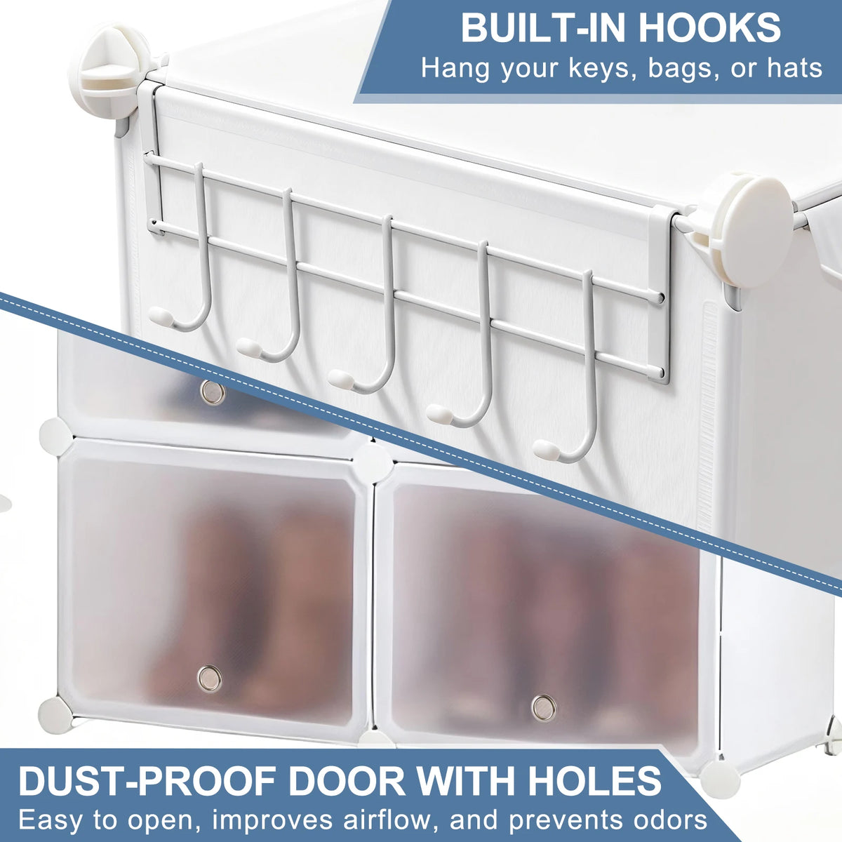 JHK Stackable Shoe Storage Cabinet With Doors For Home Organization