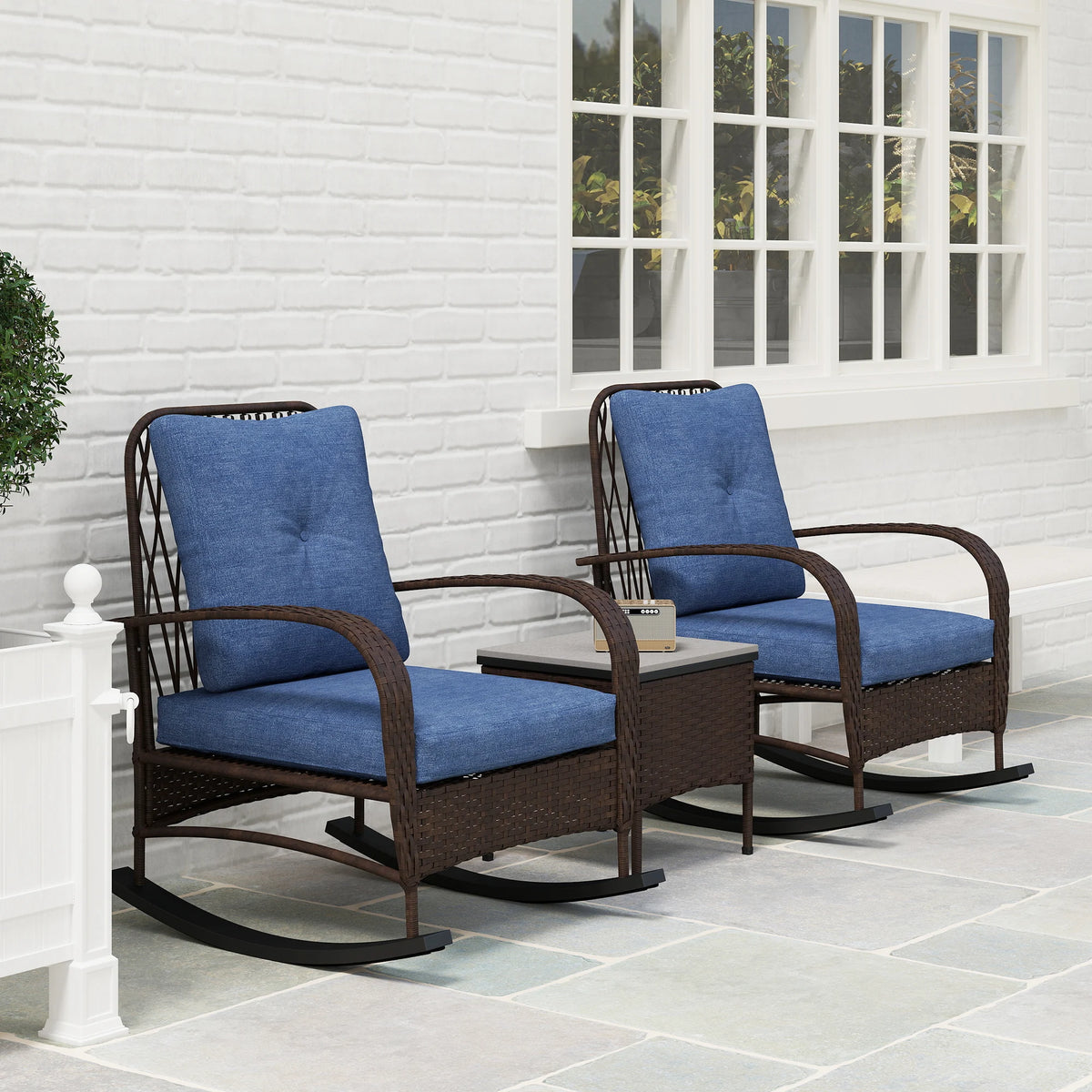 Outsunny Outdoor Wicker Rocking Chairs Set With Coffee Table