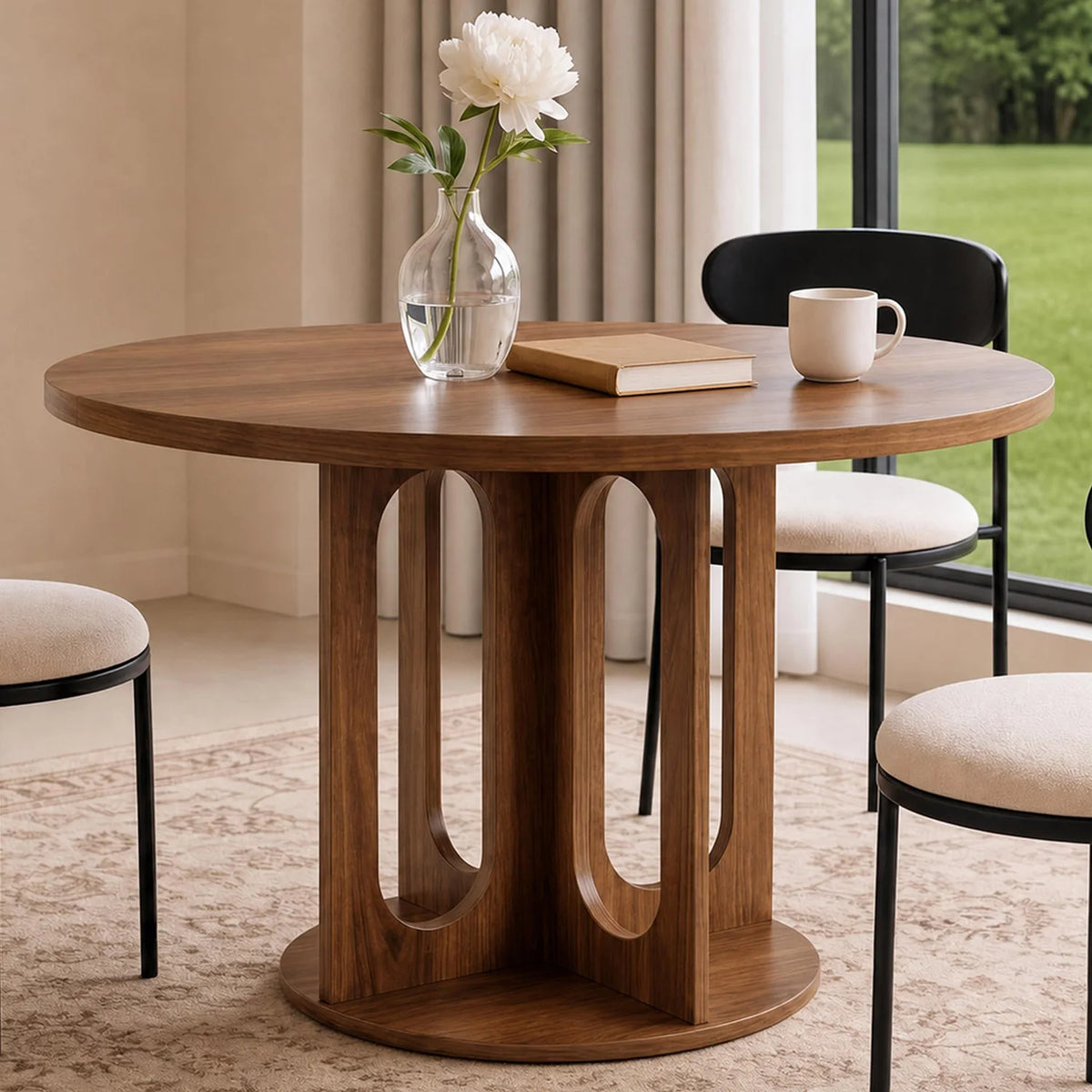 HiMISS Modern Round Dining Table With Open Arch Pedestal Base