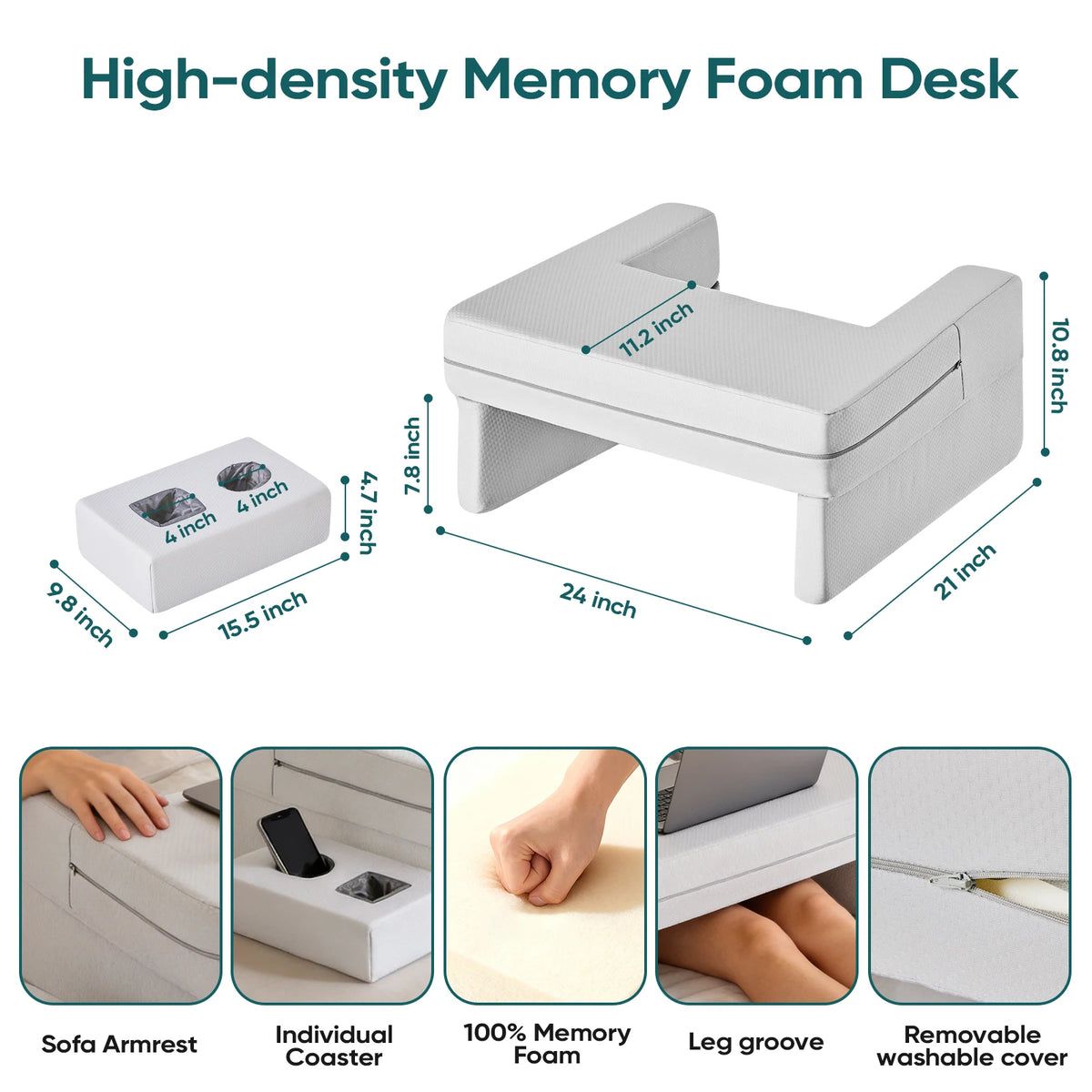 JHK Ergonomic Memory Foam Reading Pillow With Cooling Washable Cover