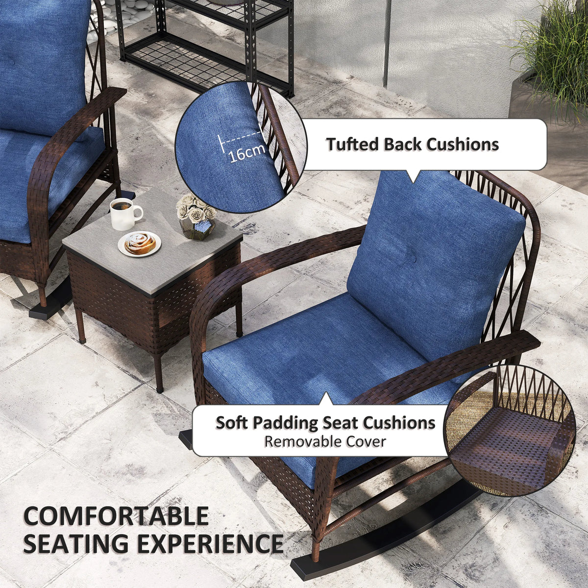Outsunny Outdoor Wicker Rocking Chairs Set With Coffee Table