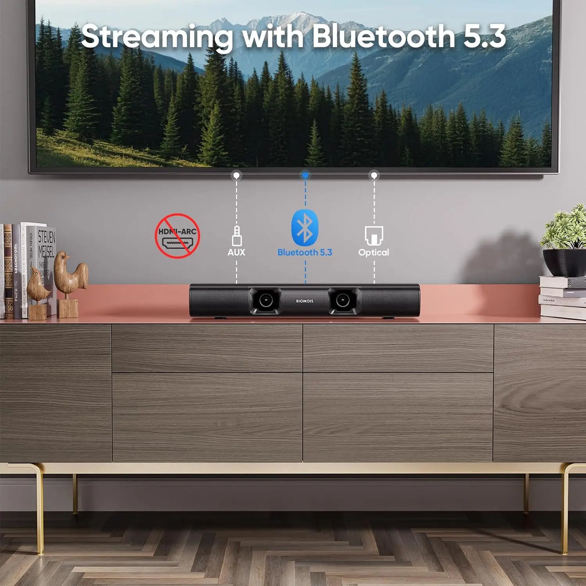 Home Theater Soundbar With Subwoofer Bluetooth Optical Audio Connectivity