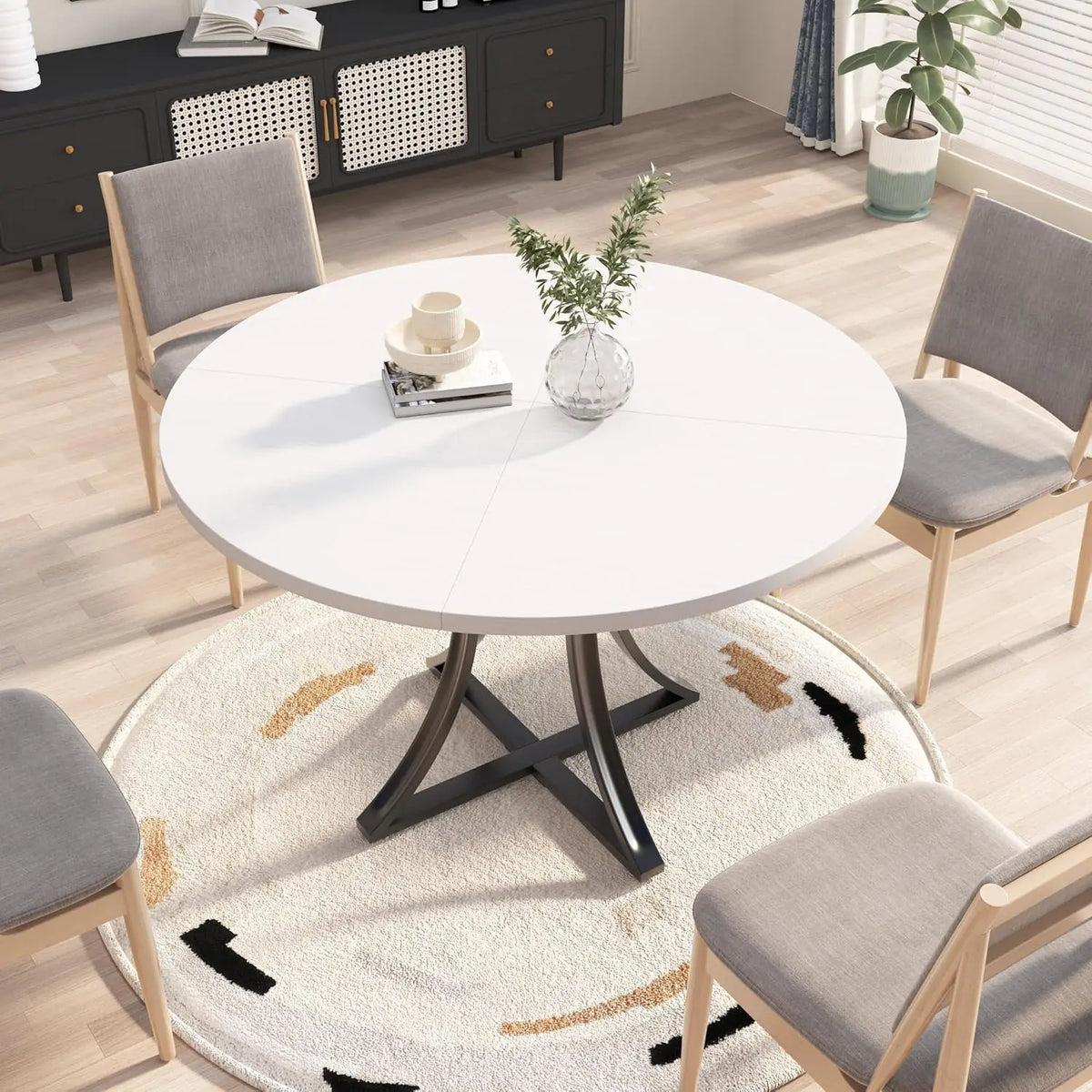 Round Dining Table With Wooden Pedestal Base For Modern Homes