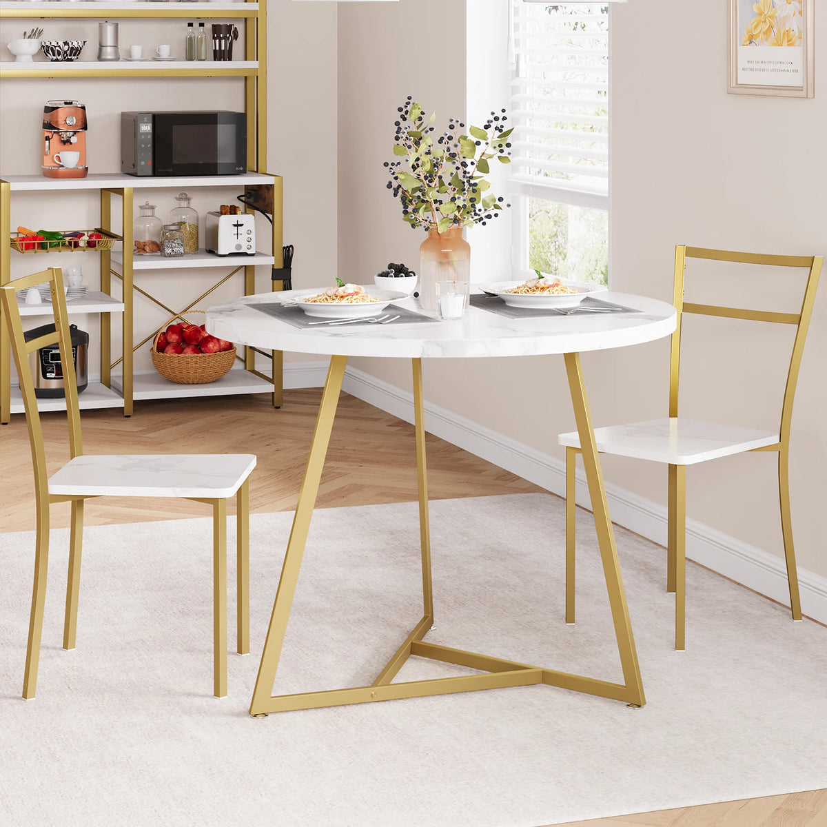 TAKYWEP Round Dining Table Set With Upholstered Chairs for Small Spaces