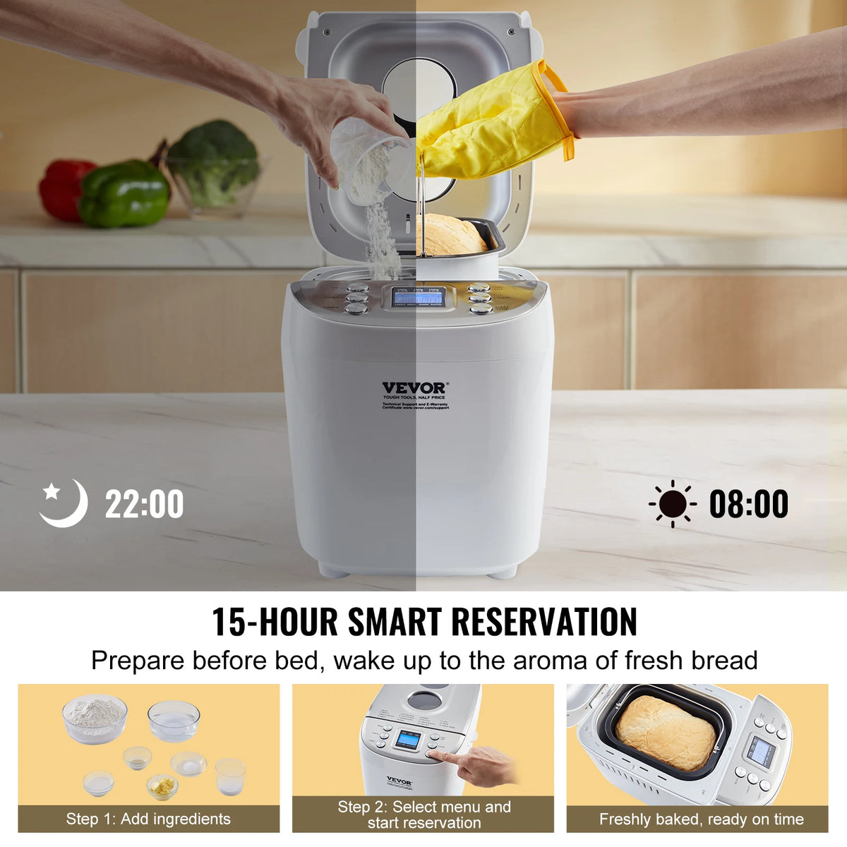 SucceBuy Automatic 15 Function Bread Maker With Nonstick Ceramic Pan