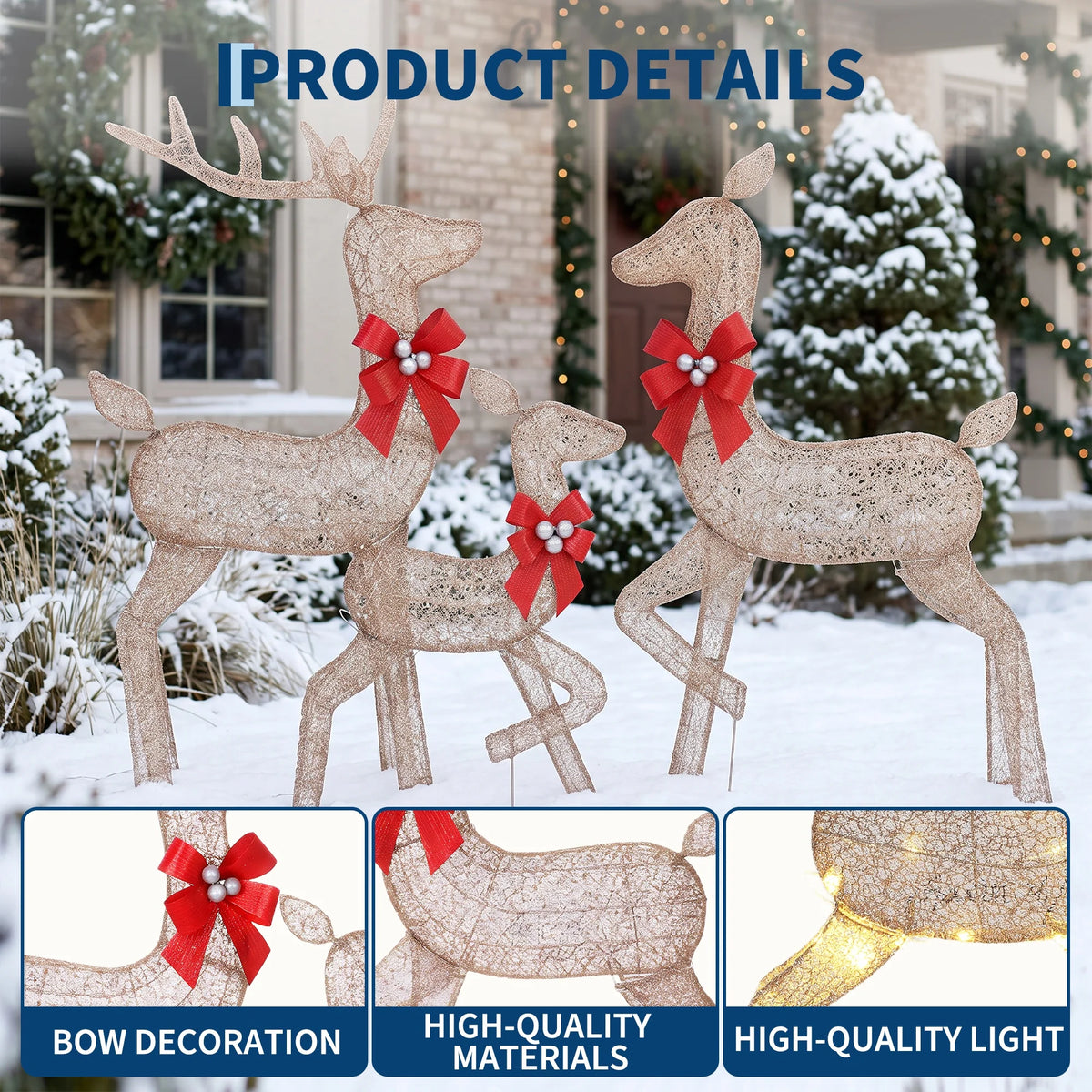 LED Christmas Deer Family Set Outdoor Yard Weatherproof Decor